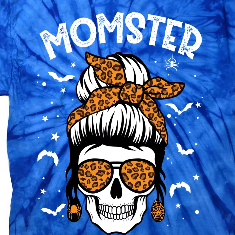 Momster Halloween Costume Skull Mom Messy Hair Bun Monster Gift Tie-Dye T-Shirt