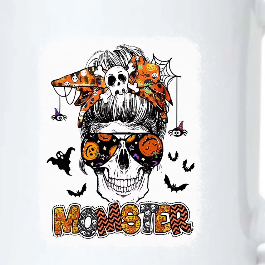 Momster Halloween Costume Skull Mom Messy Hair Bun Monster Gift Black Color Changing Mug