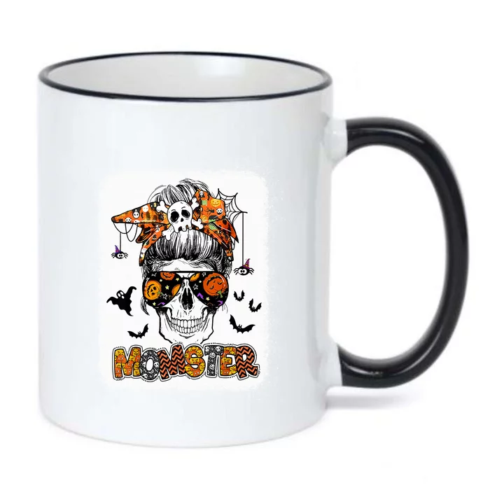 Momster Halloween Costume Skull Mom Messy Hair Bun Monster Gift Black Color Changing Mug