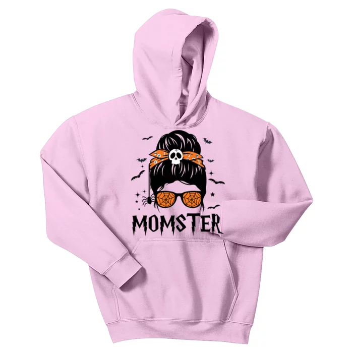 Momster Halloween Costume Skull Mom Messy Hair Bun Monster Meaningful Gift Kids Hoodie