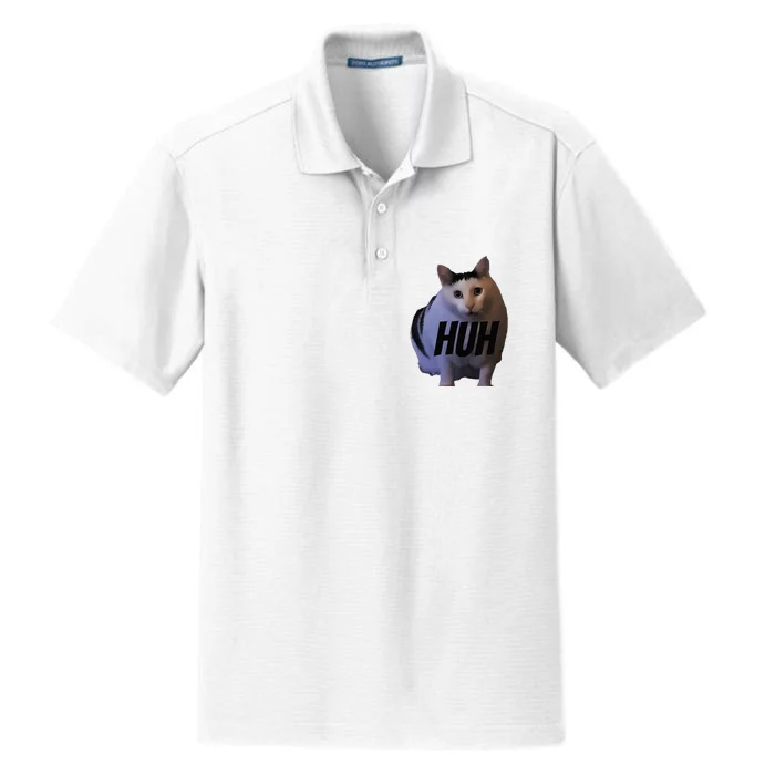 Meme Huh Cat Funny Dry Zone Grid Performance Polo