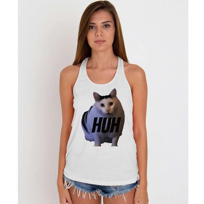 Meme Huh Cat Funny Women's Knotted Racerback Tank