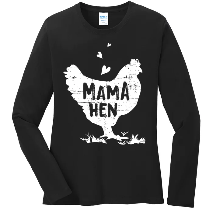 Mama Hen Chicken Funny Farmer Hen Chicken Mama Ladies Long Sleeve Shirt