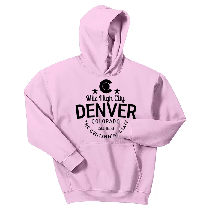 Mile High City Denver Colorado Centennial State Est 1858 Kids Hoodie