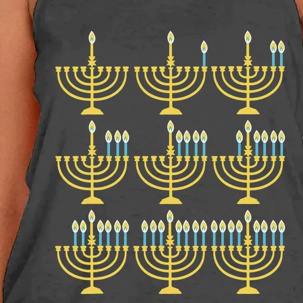 Menorah Hanukkah Challah Days Funny Pajama Family Matching Women's Knotted Racerback Tank