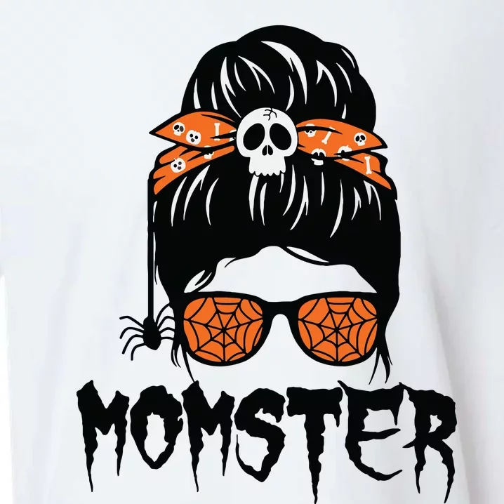 Momster Halloween Costume Skull Mom Messy Hair Bun Monster Sueded Cloud Jersey T-Shirt