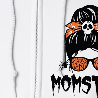 Momster Halloween Costume Skull Mom Messy Hair Bun Monster Full Zip Hoodie