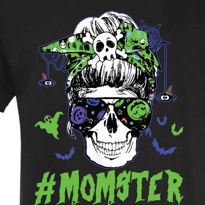 Momster Halloween Costume Skull Mom Messy Hair Bun Monster Garment-Dyed Heavyweight T-Shirt