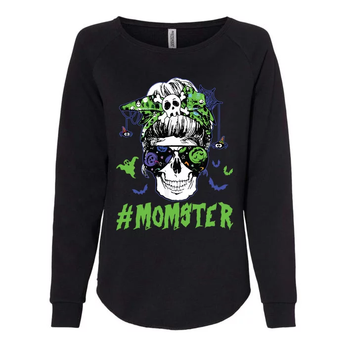 Momster Halloween Costume Skull Mom Messy Hair Bun Monster Womens California Wash Sweatshirt