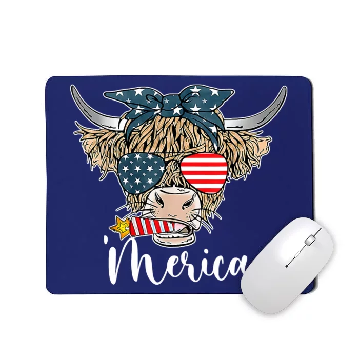 Merica Highland Cow With Bandana Patriotic 4th Of July Mousepad