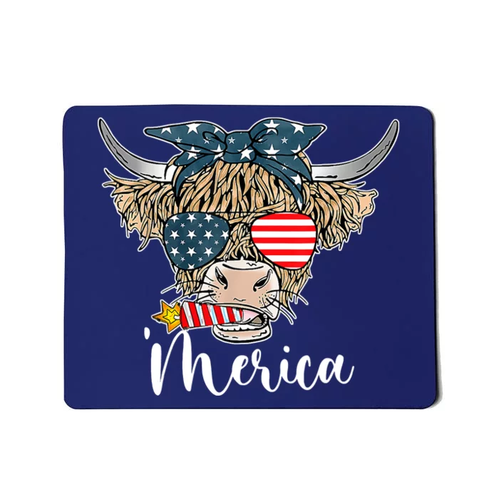 Merica Highland Cow With Bandana Patriotic 4th Of July Mousepad