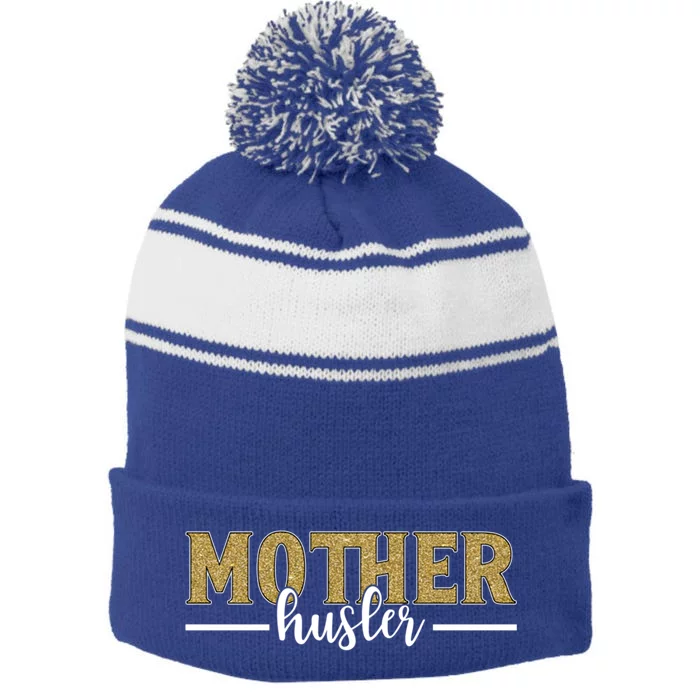 Mother Hustler Ceo Small Business Owner Best Mom Ever Great Gift Stripe Pom Pom Beanie