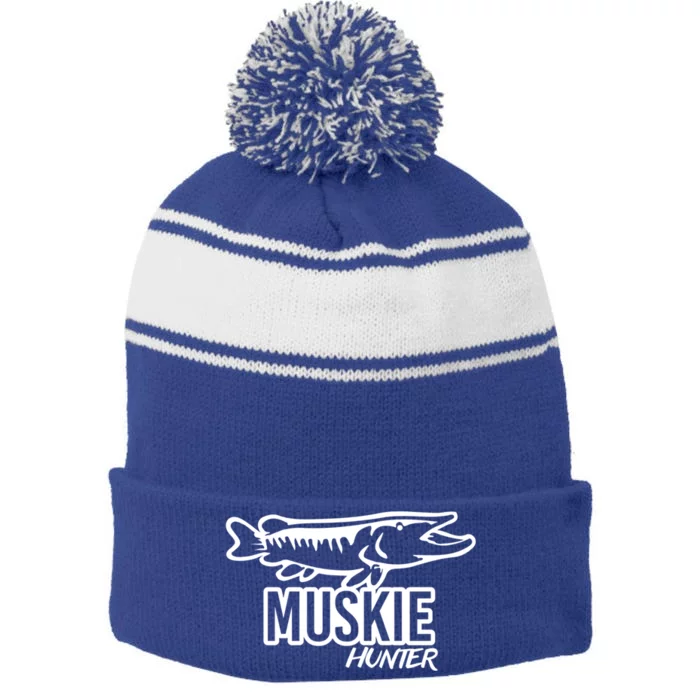 Muskie Hunter Cute Gift Cute Esox Musky Fishing Lovers Gift Stripe Pom Pom Beanie