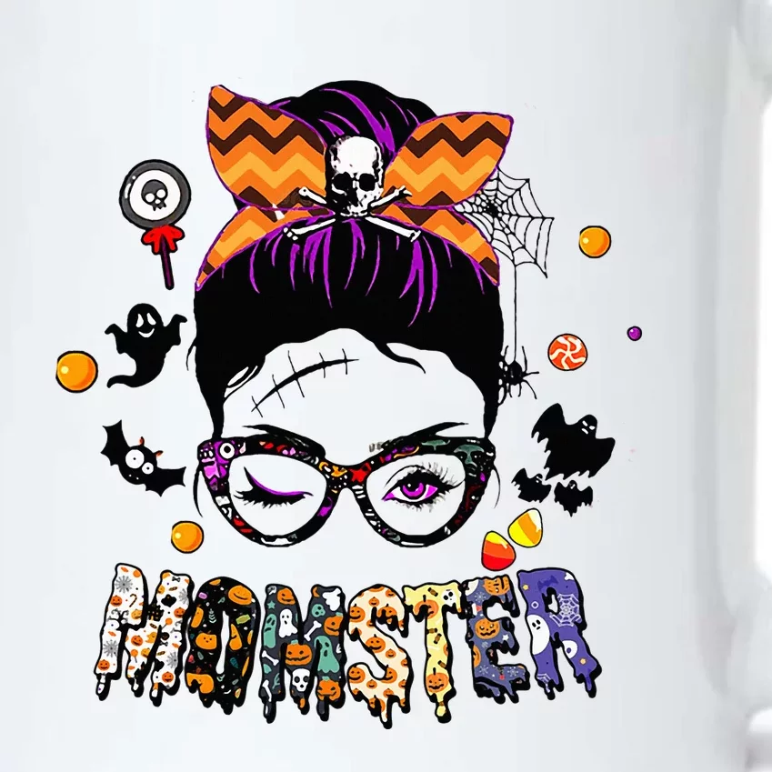 Momster Halloween Costume Skull Mom Messy Hair Bun Black Color Changing Mug