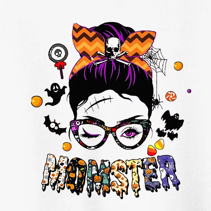 Momster Halloween Costume Skull Mom Messy Hair Bun Toddler T-Shirt