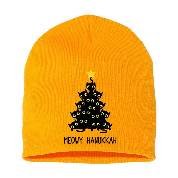 Meowy Hanukkah Cat Christmas Tree Jewish Chanukah Gift Great Gift Short Acrylic Beanie