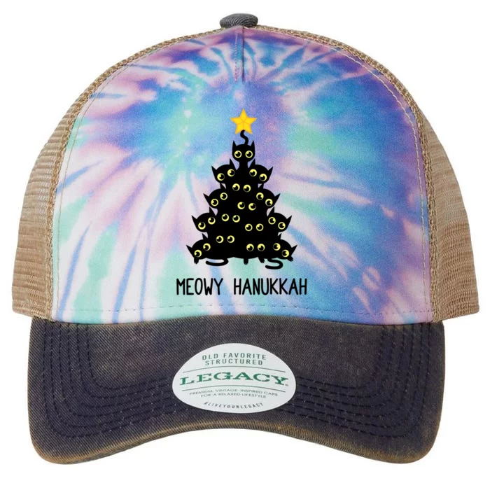 Meowy Hanukkah Cat Christmas Tree Jewish Chanukah Gift Great Gift Legacy Tie Dye Trucker Hat