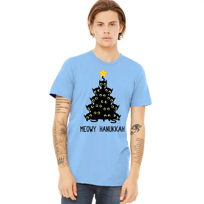 Meowy Hanukkah Cat Christmas Tree Jewish Chanukah Gift Great Gift Premium T-Shirt