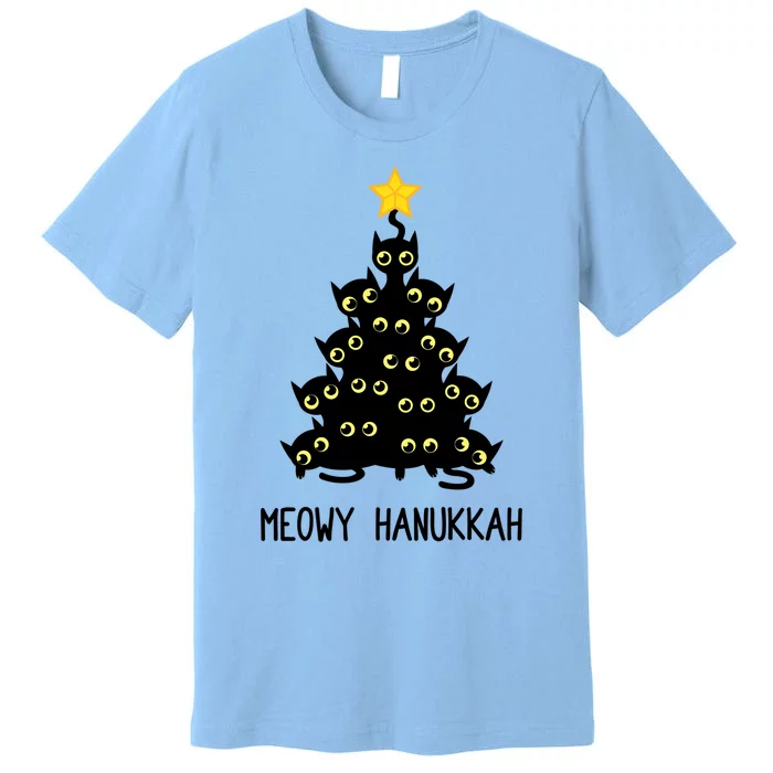 Meowy Hanukkah Cat Christmas Tree Jewish Chanukah Gift Great Gift Premium T-Shirt