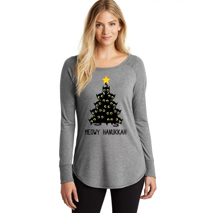 Meowy Hanukkah Cat Christmas Tree Jewish Chanukah Gift Great Gift Women's Perfect Tri Tunic Long Sleeve Shirt