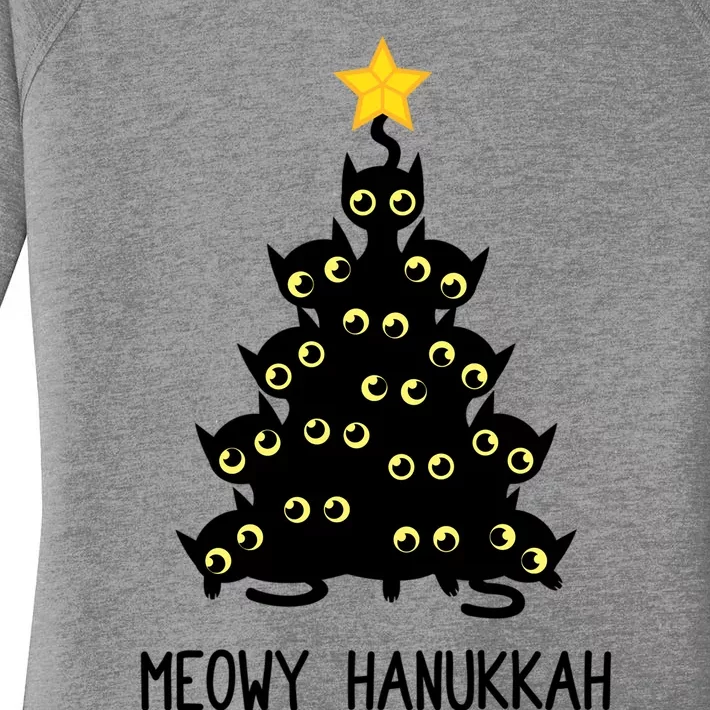 Meowy Hanukkah Cat Christmas Tree Jewish Chanukah Gift Great Gift Women's Perfect Tri Tunic Long Sleeve Shirt