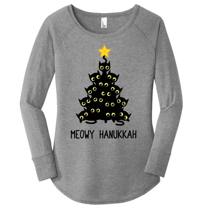 Meowy Hanukkah Cat Christmas Tree Jewish Chanukah Gift Great Gift Women's Perfect Tri Tunic Long Sleeve Shirt