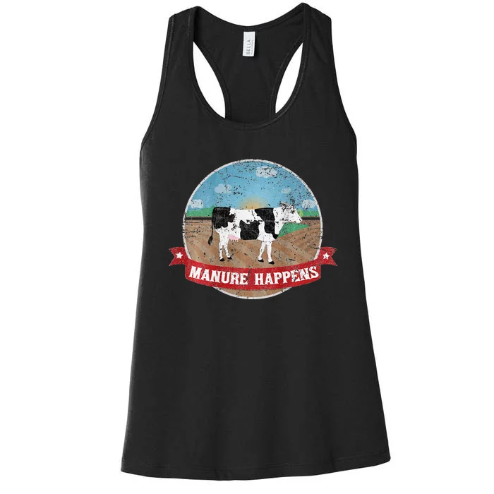 Manure Happens Cattle Ranch Farm Cow Dairy Humor Women's Racerback Tank