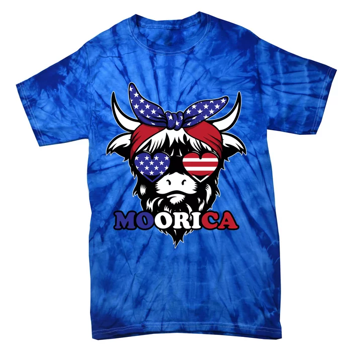 Moorica Highland Cow Fourth 4th Of July Usa Patriotic Cow Gift Tie-Dye T-Shirt