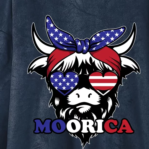 Moorica Highland Cow Fourth 4th Of July Usa Patriotic Cow Gift Hooded Wearable Blanket