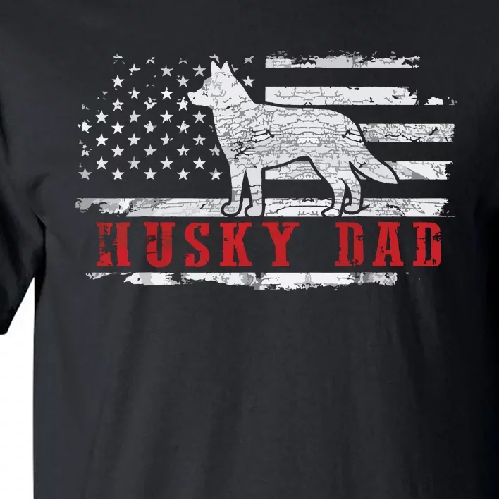 Men Husky Dad Distressed American Flag Patriotic Dog Tall T-Shirt