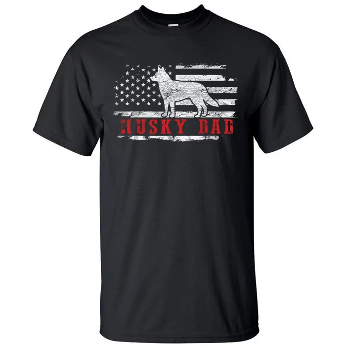 Men Husky Dad Distressed American Flag Patriotic Dog Tall T-Shirt