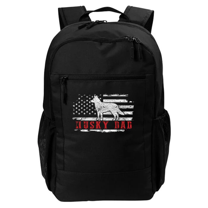 Men Husky Dad Distressed American Flag Patriotic Dog Daily Commute Backpack