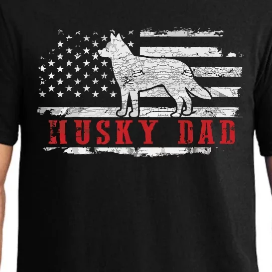 Men Husky Dad Distressed American Flag Patriotic Dog Pajama Set