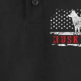 Men Husky Dad Distressed American Flag Patriotic Dog Dry Zone Grid Performance Polo