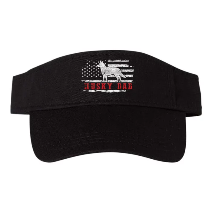 Men Husky Dad Distressed American Flag Patriotic Dog Valucap Bio-Washed Visor