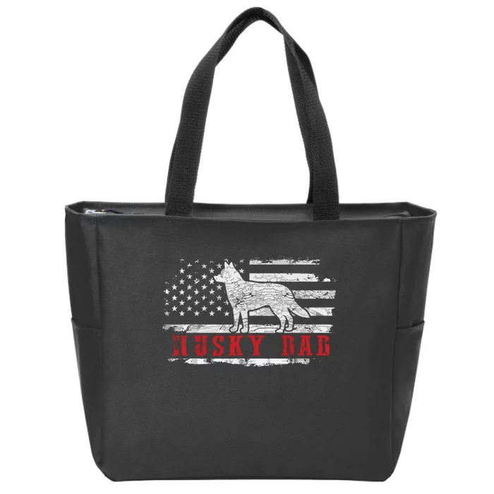 Men Husky Dad Distressed American Flag Patriotic Dog Zip Tote Bag