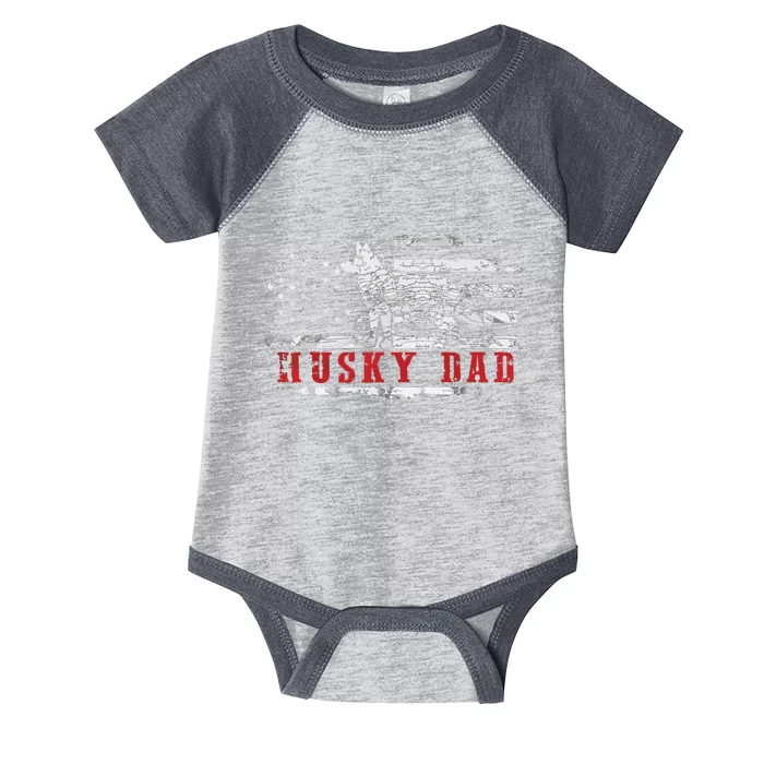 Men Husky Dad Distressed American Flag Patriotic Dog Infant Baby Jersey Bodysuit