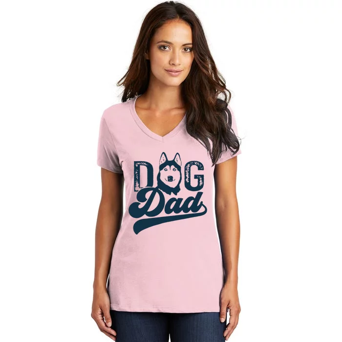 Men Husky Dog Dad Siberian Husky Women's V-Neck T-Shirt