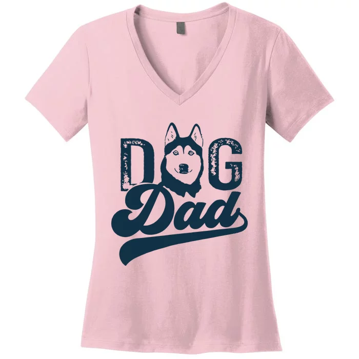 Men Husky Dog Dad Siberian Husky Women's V-Neck T-Shirt