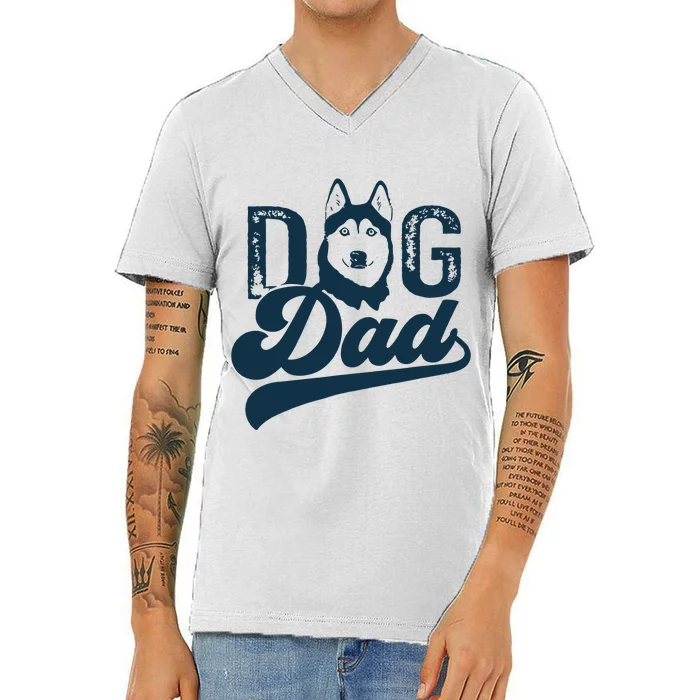 Men Husky Dog Dad Siberian Husky V-Neck T-Shirt