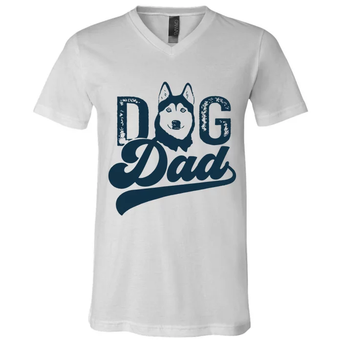 Men Husky Dog Dad Siberian Husky V-Neck T-Shirt