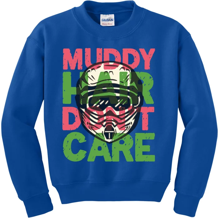 Muddy Hair Don't Care Biker Motorcyclist Motocrosser Gift Kids Sweatshirt