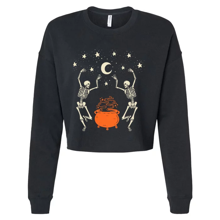 Mystical Halloween Dancing Skeletons Cropped Pullover Crew