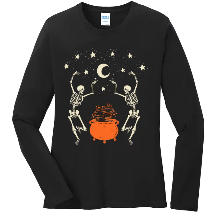 Mystical Halloween Dancing Skeletons Ladies Long Sleeve Shirt