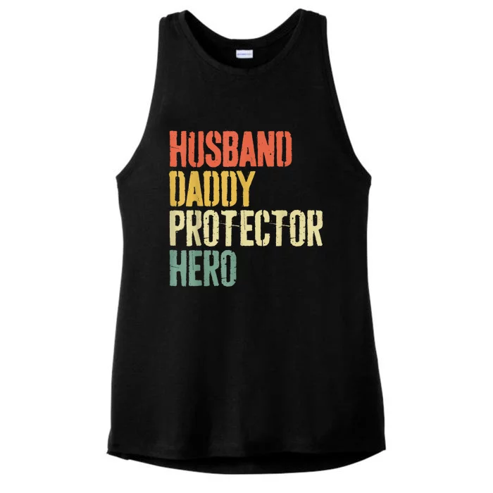 Men Husband Daddy Protector Hero Fathers Day Ladies Tri-Blend Wicking Tank