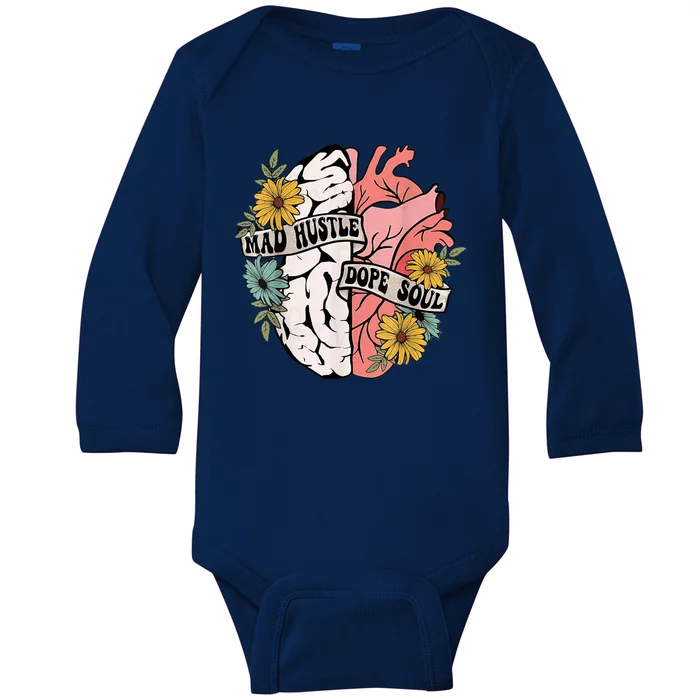 Mad Hustle Dope Soul Floral Brain Mental Health Awareness Baby Long Sleeve Bodysuit