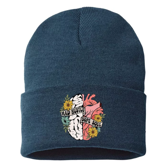 Mad Hustle Dope Soul Floral Brain Mental Health Awareness Sustainable Knit Beanie