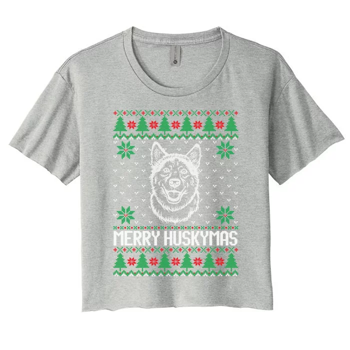 Merry Huskymas Dogs Christmas Family Matching Husky Dog Xmas Gift Women's Crop Top Tee