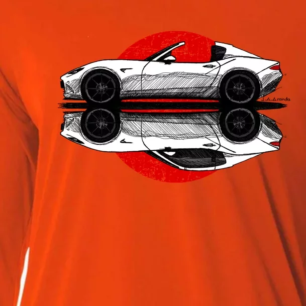 My Hand Drawing Of Nd Rf Japanese Roadster Sports Car With Flag Background Cooling Performance Long Sleeve Crew