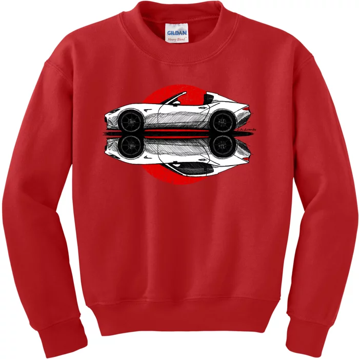 My Hand Drawing Of Nd Rf Japanese Roadster Sports Car With Flag Background Kids Sweatshirt